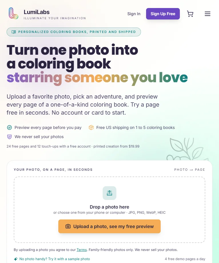 LumiLabs personalized coloring book platform